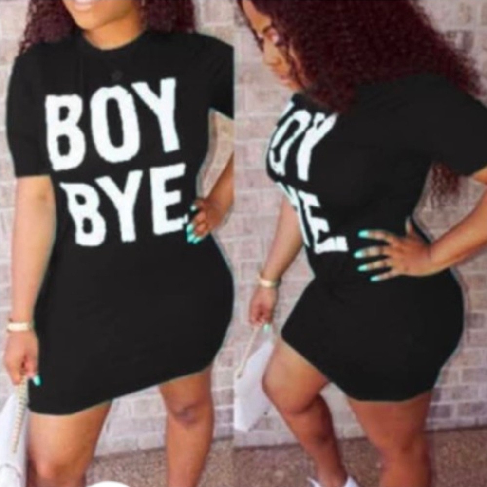 T-Shirt Dress Womens Large Black New Boy Bye Graphic Mini Short Sleeve Crew Neck